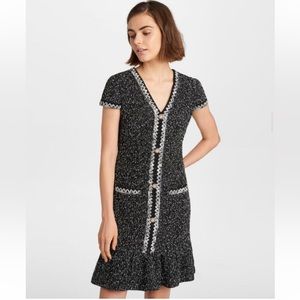 Karl Lagerfeld tweed cap sleeve dress pearl like buttons Sz 14